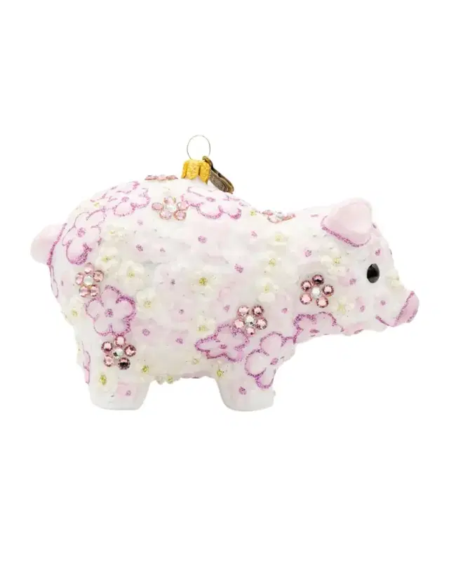 Jay Strongwater Pink Floral Piggy Christmas Ornament