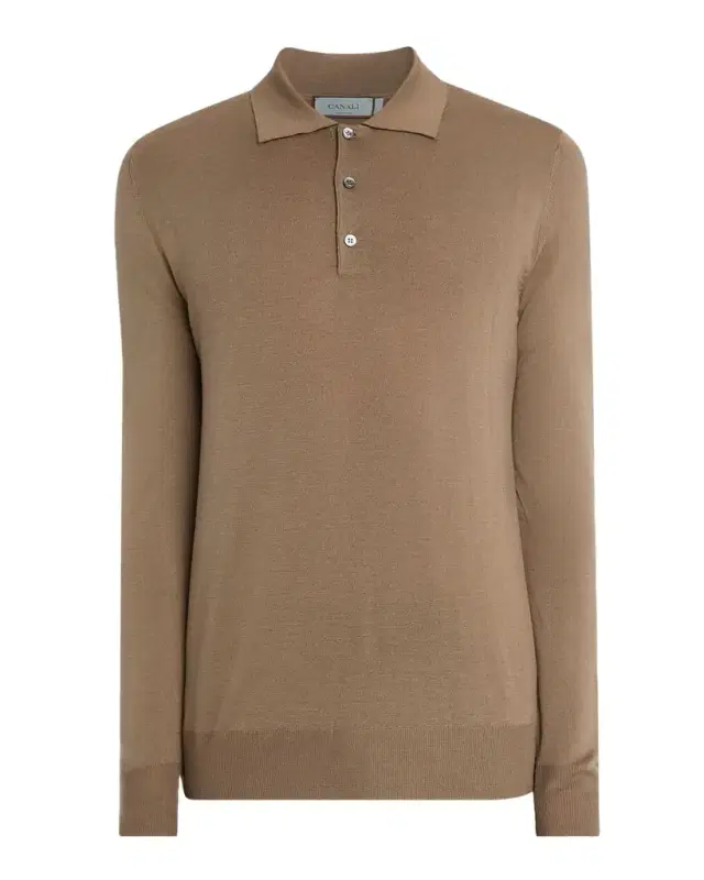 Men 's Wool Knit Long-Sleeve Polo Shirt