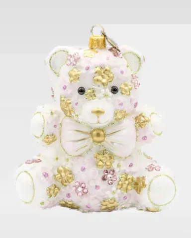 Jay Strongwater Pink Floral Teddy Christmas Ornament | Thumbnail 2