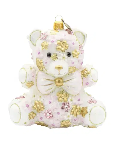 Jay Strongwater Pink Floral Teddy Christmas Ornament | Thumbnail 1