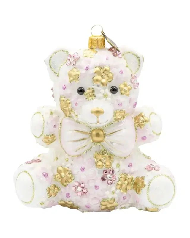 Jay Strongwater Pink Floral Teddy Christmas Ornament