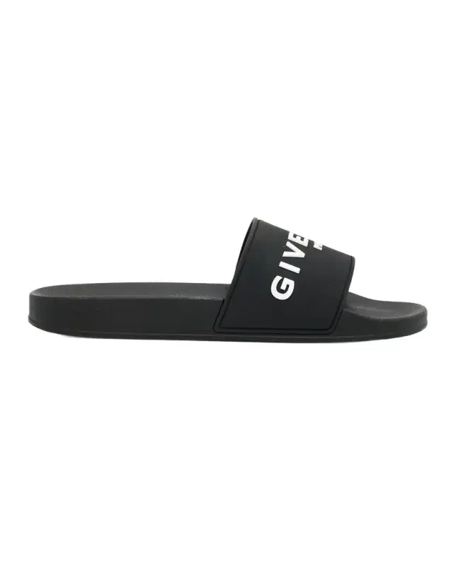 Men 's Leather Logo Slide Sandals