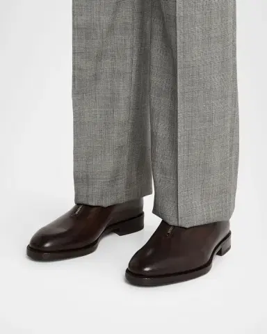 Ferragamo Men's Arrow Leather Zip Derby Shoes | Thumbnail 2