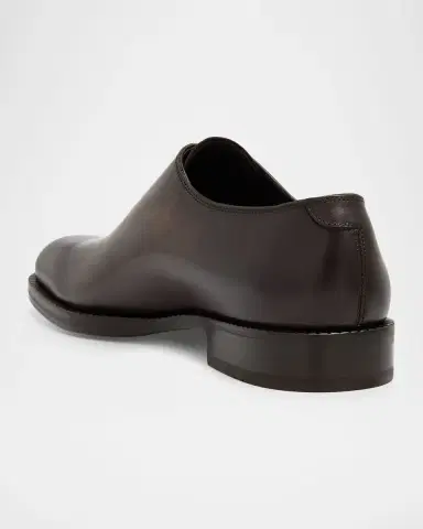 Ferragamo Men's Arrow Leather Zip Derby Shoes | Thumbnail 4