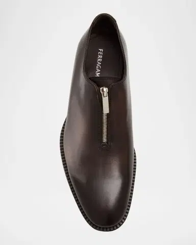 Ferragamo Men's Arrow Leather Zip Derby Shoes | Thumbnail 6