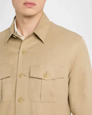 Canali Men 's Linen and Silk Button-Front Overshirt | Thumbnail 4 Canali Men 's Linen and Silk Button-Front Overshirt | Thumbnail 4