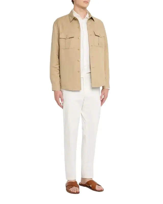 Men 's Linen and Silk Button-Front Overshirt