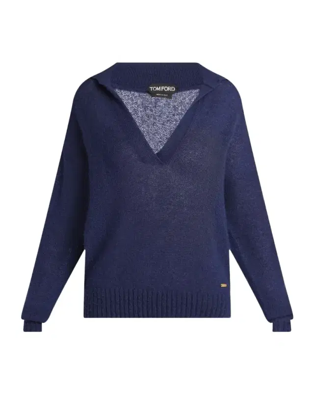 TOM FORD V-Neck Cashmere-Silk Oversized Polo Sweater