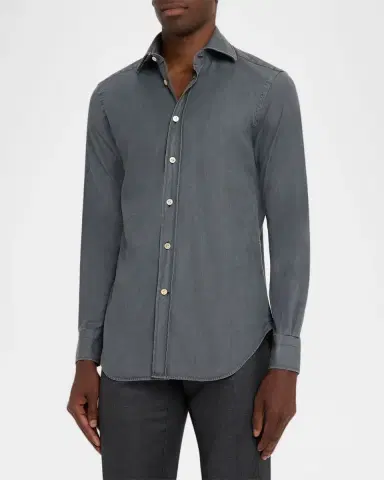 Kiton Men's Denim Wash Classic-Fit Sport Shirt | Thumbnail 3 Kiton Men's Denim Wash Classic-Fit Sport Shirt | Thumbnail 3