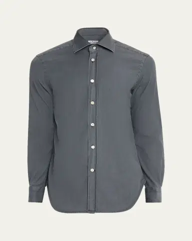 Kiton Men's Denim Wash Classic-Fit Sport Shirt | Thumbnail 5 Kiton Men's Denim Wash Classic-Fit Sport Shirt | Thumbnail 5