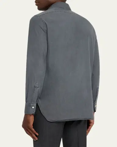 Kiton Men's Denim Wash Classic-Fit Sport Shirt | Thumbnail 7 Kiton Men's Denim Wash Classic-Fit Sport Shirt | Thumbnail 7