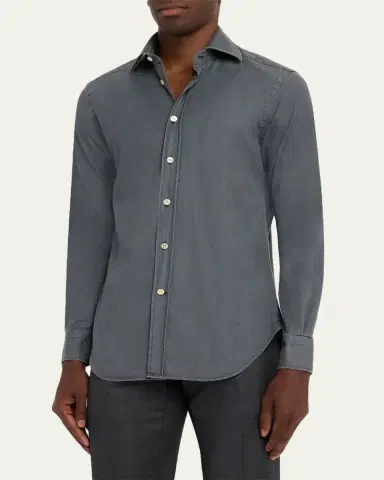Kiton Men's Denim Wash Classic-Fit Sport Shirt | Thumbnail 8 Kiton Men's Denim Wash Classic-Fit Sport Shirt | Thumbnail 8