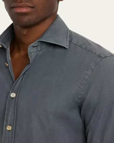 Kiton Men's Denim Wash Classic-Fit Sport Shirt | Thumbnail 9 Kiton Men's Denim Wash Classic-Fit Sport Shirt | Thumbnail 9