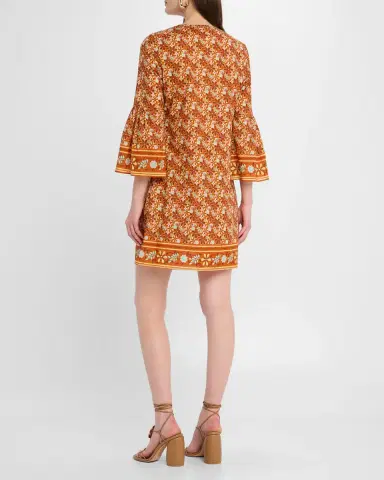 FIGUE Cortney Floral Flare-Sleeve Mini Dress | Thumbnail 3