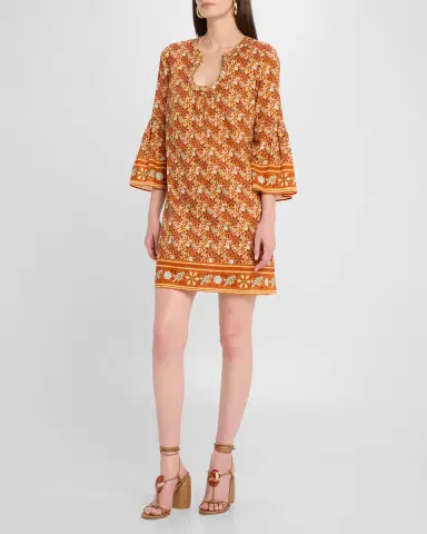 FIGUE Cortney Floral Flare-Sleeve Mini Dress | Thumbnail 4