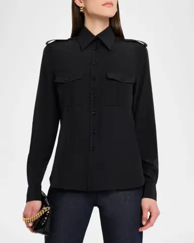 TOM FORD Silk Crepe De Chine Military Shirt | Thumbnail 3 TOM FORD Silk Crepe De Chine Military Shirt | Thumbnail 3