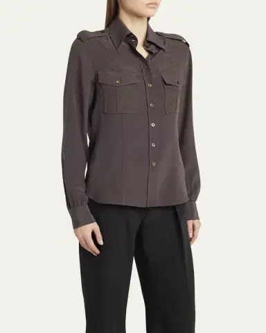TOM FORD Silk Crepe De Chine Military Shirt | Thumbnail 8 TOM FORD Silk Crepe De Chine Military Shirt | Thumbnail 8