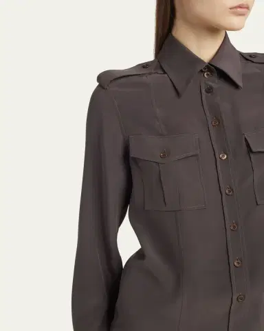 TOM FORD Silk Crepe De Chine Military Shirt | Thumbnail 9 TOM FORD Silk Crepe De Chine Military Shirt | Thumbnail 9