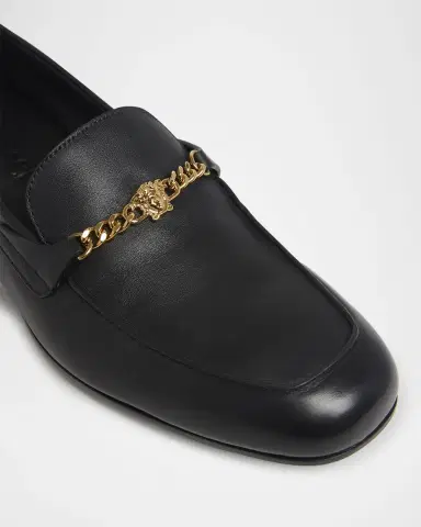 Versace Men's Leather Medusa-Chain Loafers | Thumbnail 4