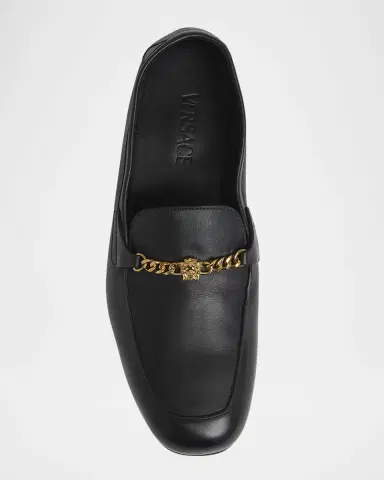 Versace Men's Leather Medusa-Chain Loafers | Thumbnail 5