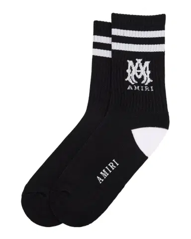 AMIRI Men's MA Double-Stripe Ribbed Crew Socks | Thumbnail 1 AMIRI Men's MA Double-Stripe Ribbed Crew Socks | Thumbnail 1