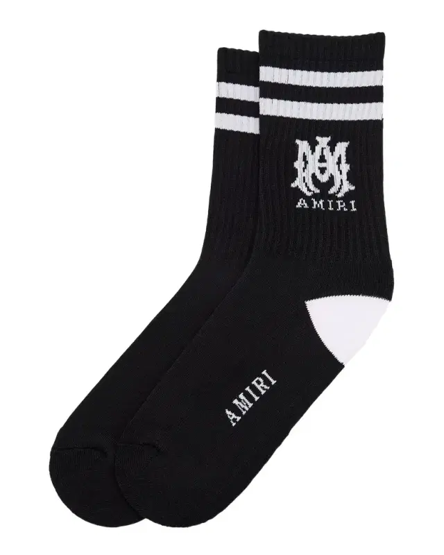 Amiri Men 's MA Double-Stripe Ribbed Crew Socks