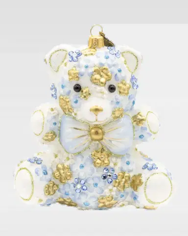 Jay Strongwater Blue Floral Teddy Christmas Ornament | Thumbnail 2