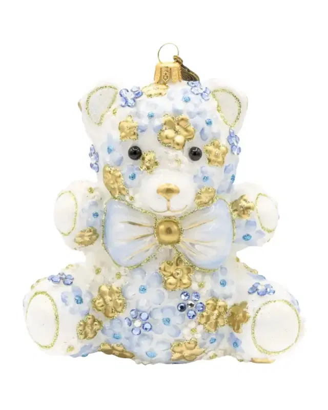 Jay Strongwater Blue Floral Teddy Christmas Ornament