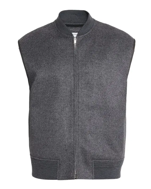 Bottega Veneta Men 's Leather Trim Double-Face Wool Gilet