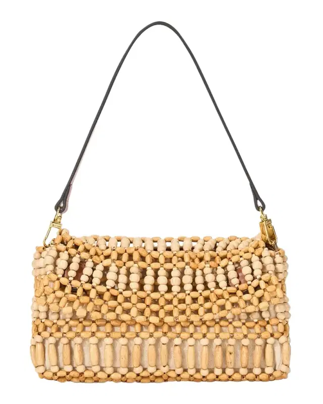 STAUD Timmy Convertible Beaded Wood Shoulder Bag