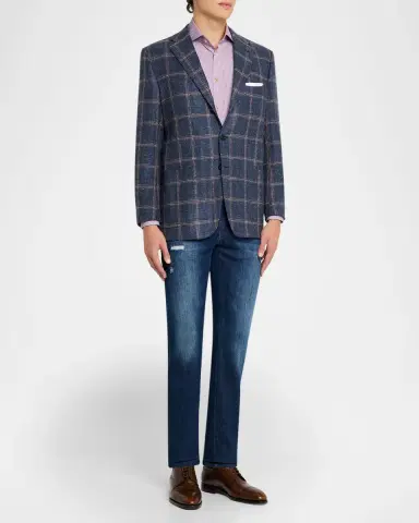 Kiton Men's Cashmere, Wool and Silk Washed Windowpane Sport Coat | Thumbnail 2