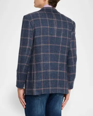 Kiton Men's Cashmere, Wool and Silk Washed Windowpane Sport Coat | Thumbnail 3