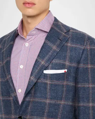 Kiton Men's Cashmere, Wool and Silk Washed Windowpane Sport Coat | Thumbnail 5