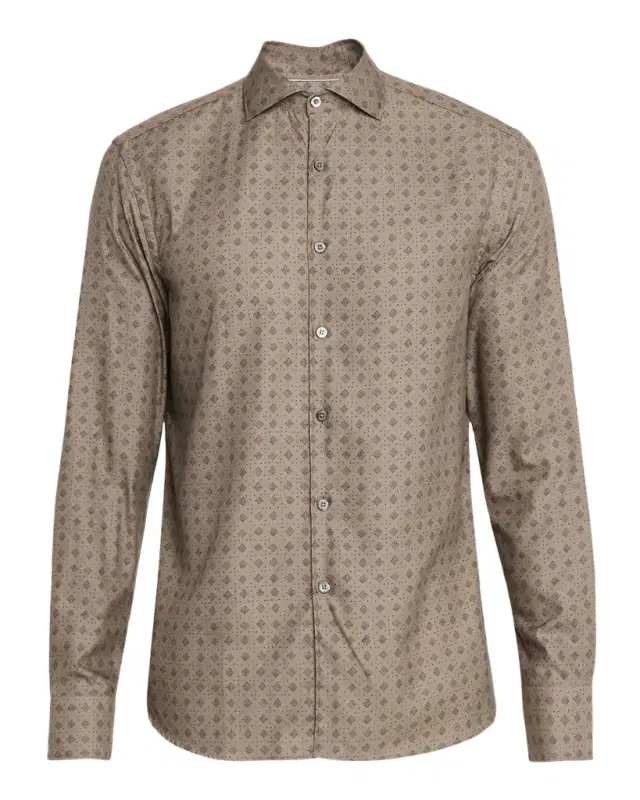 Men 's Cotton and Lyocell Geometric-Print Sport Shirt