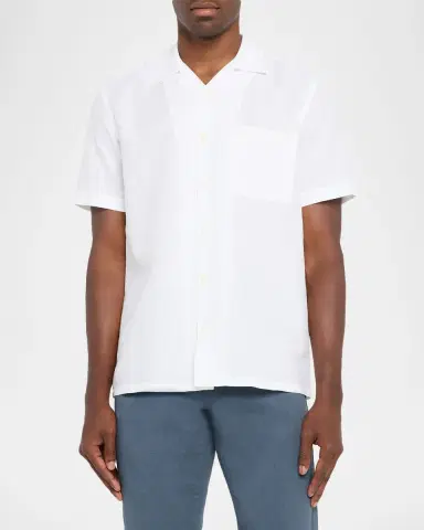 Canali Men 's Linen and Cotton Pocket Camp Shirt | Thumbnail 3