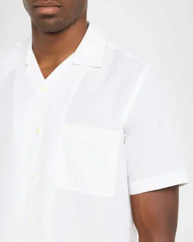 Canali Men 's Linen and Cotton Pocket Camp Shirt | Thumbnail 4