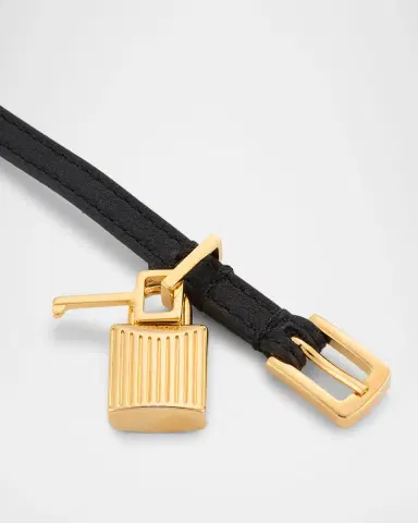 TOM FORD Lock-Pendant Leather Wrap Bracelet | Thumbnail 3