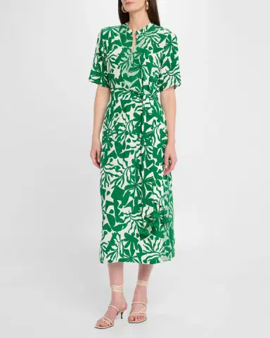 FIGUE Thandie Short-Sleeve Belted Midi Kaftan Dress | Thumbnail 2