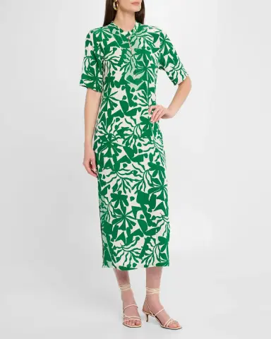 FIGUE Thandie Short-Sleeve Belted Midi Kaftan Dress | Thumbnail 4