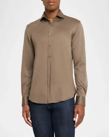 Canali Men 's Cotton and Lyocell Jersey Sport Shirt | Thumbnail 4 Canali Men 's Cotton and Lyocell Jersey Sport Shirt | Thumbnail 4