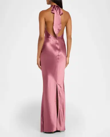 Retrofête Wrenley Satin Crisscross Halter Gown | Thumbnail 3 Retrofête Wrenley Satin Crisscross Halter Gown | Thumbnail 3