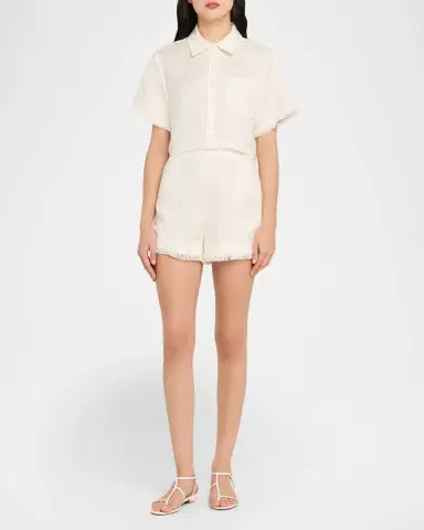 Simkhai Dax Fringe Linen-Blend Shorts | Thumbnail 2