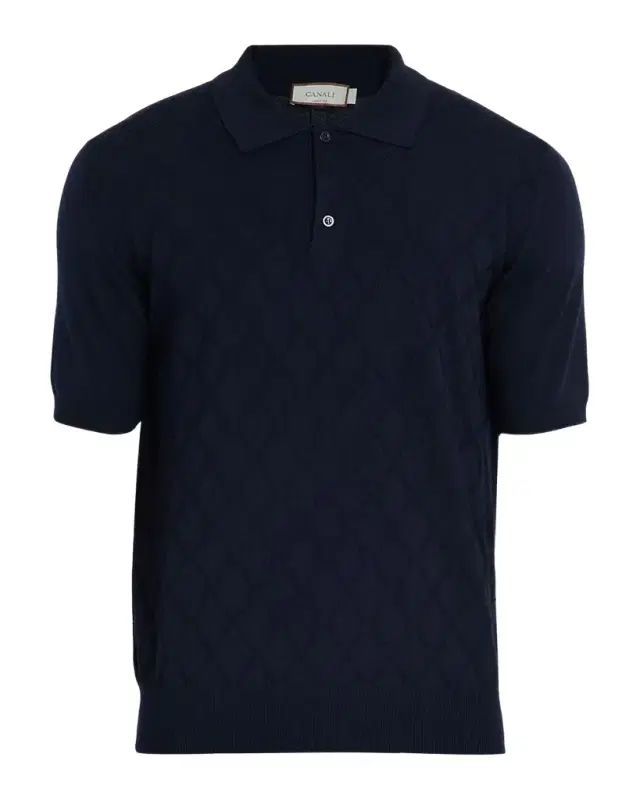 Men 's Diamond Knit Wool Short-Sleeve Polo Sweater