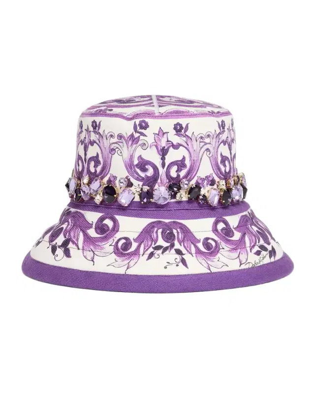 Majolica-Print Crystal Bucket Hat