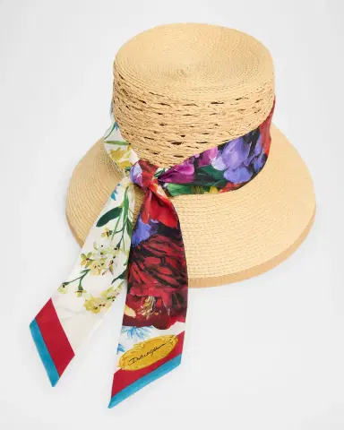 Dolce & Gabbana Raffia Bucket Hat With Silk Scarf | Thumbnail 2