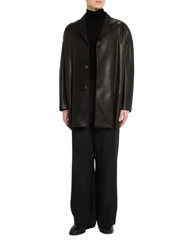Men's Oversized Single-Breasted Leather Blazer