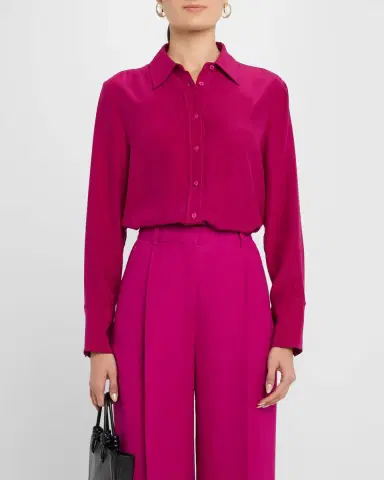 Argent Button-Down Silk Charmeuse Blouse | Thumbnail 4