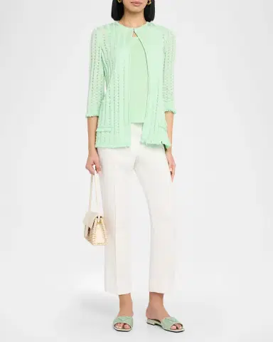 Misook Heritage Fringe-Trim Tonal Burnout Knit Jacket | Thumbnail 2