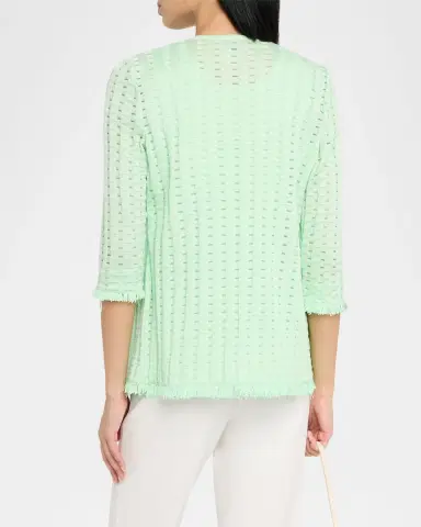 Misook Heritage Fringe-Trim Tonal Burnout Knit Jacket | Thumbnail 3