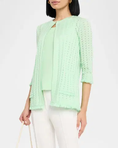 Misook Heritage Fringe-Trim Tonal Burnout Knit Jacket | Thumbnail 4